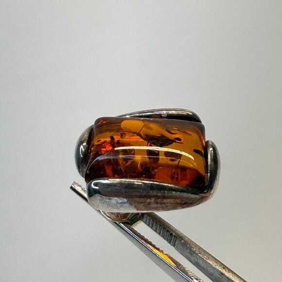 Sterling Silver Honey Baltic Amber Rectangular‎ Stud Earrings Marked - Picture 4 of 16